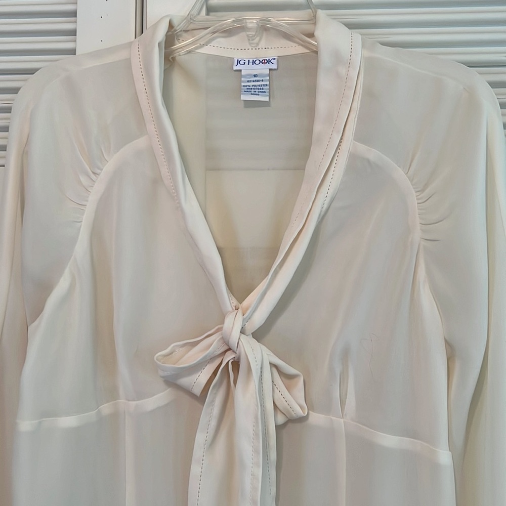 Ivory Bow Tie Front Sheer Long Sleeve Blouse - Picture 3 of 8